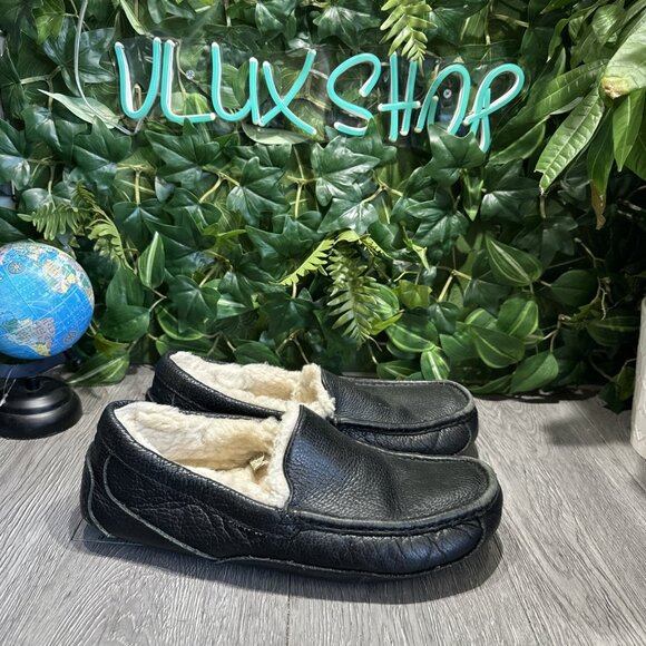 UGG Australia 5379 Ascot Mens 11 Leather Black Shearling Lined Slipper Shoes main image 9